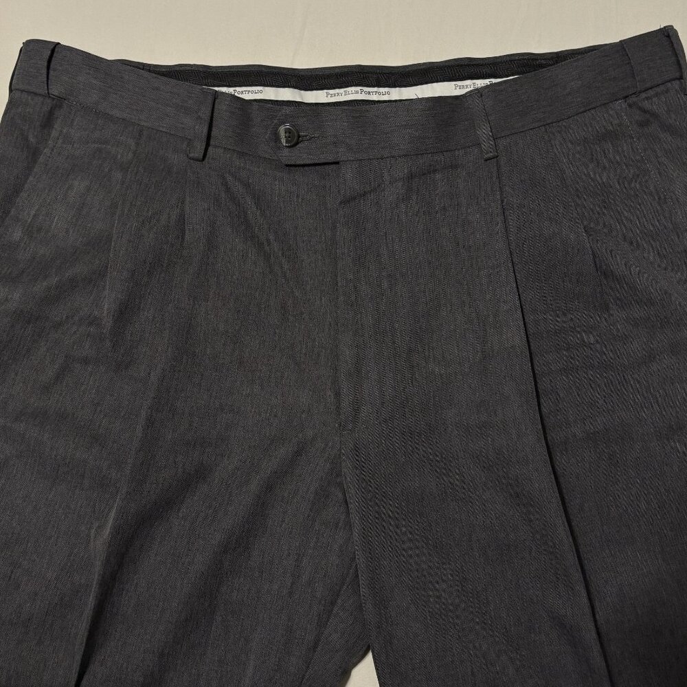 Perry Ellis Portfolio Dress Pants‎ 38x30 Heather Gray Pleated Cuffed Classic Fit - Picture 4 of 10